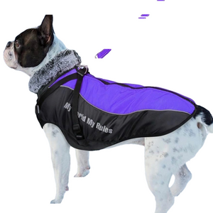 WINDPROOF DOG REFLECTIVE WINTER DOG Jacket Removable Safety Harness Snowsuit…